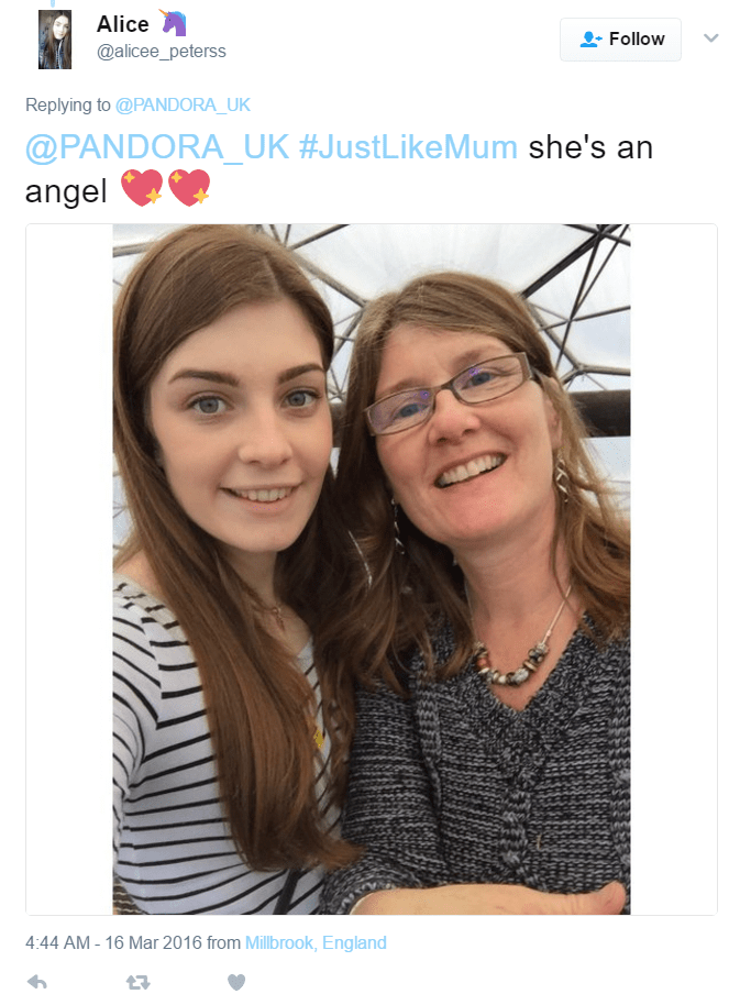Tweet with #JustLikeMum tag