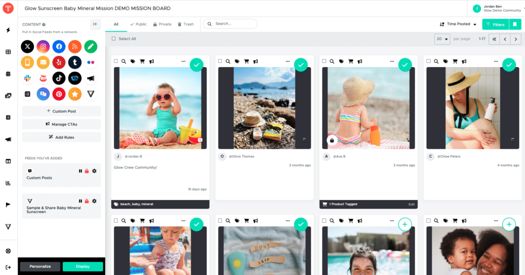 TrueLoyal Board showing ability to collect, curate and distribute authentic User-generated Content