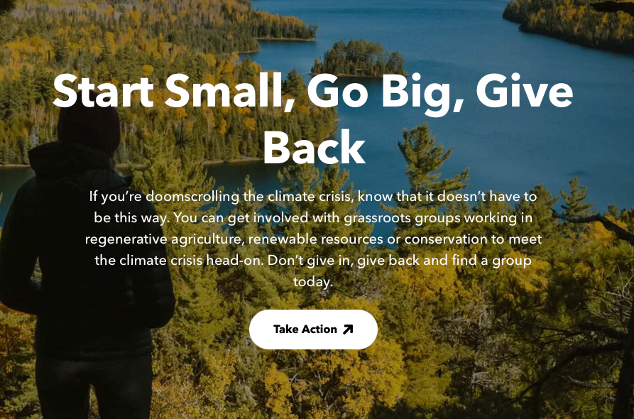 Start small, go big, give back on Patagonia's webpage