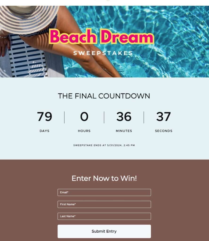Example of a sweepstakes built with TrueLoyal's Experience Builder tool
